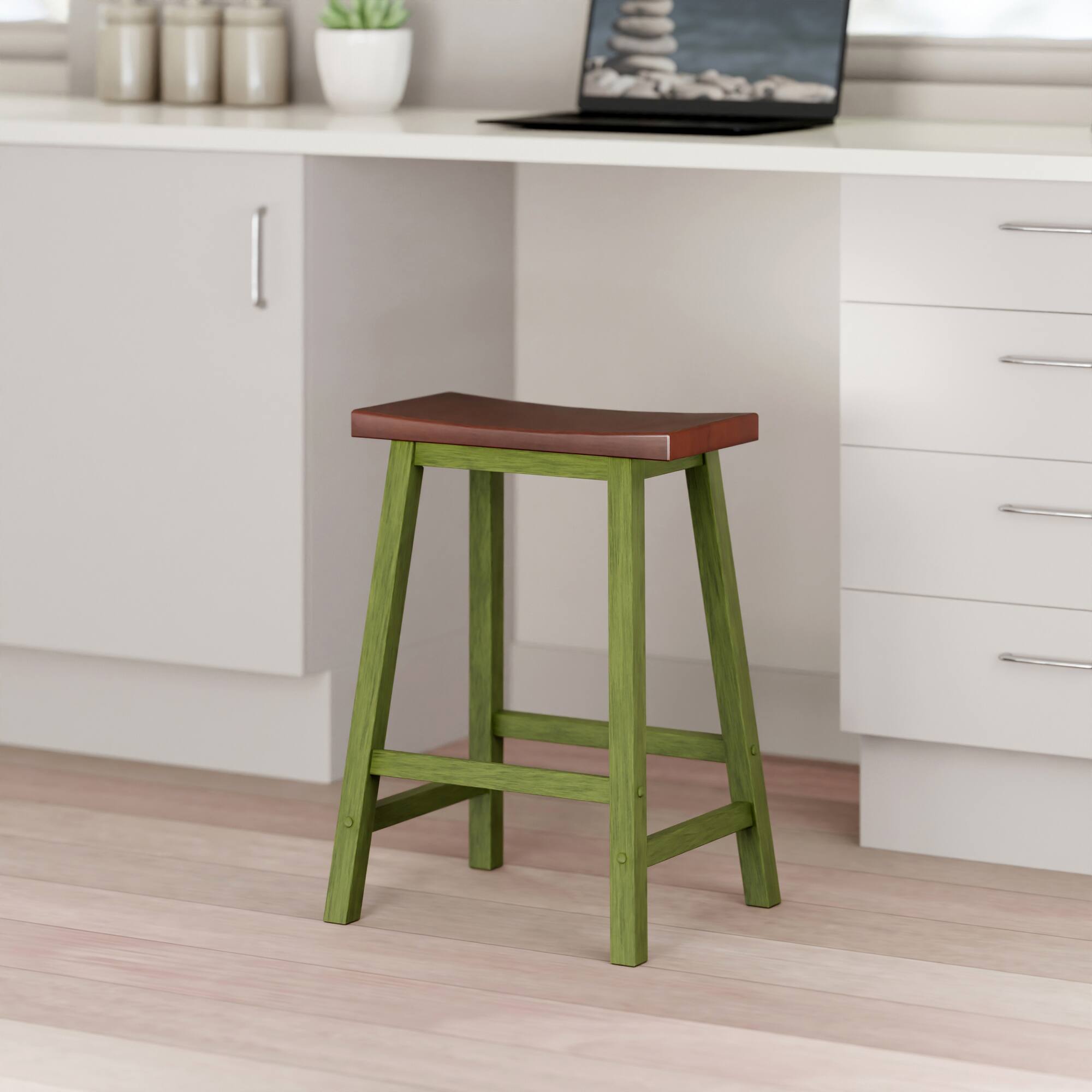 Alt View 8. Winsome Wood - Satori Saddle Seat Counter Stool - Walnut/Rustic Green.
