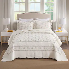 MarCielo - 3Pcs 100% Cotton Embroidery Delicate Floral Quilt Bedspread Set - Multi other clrs
