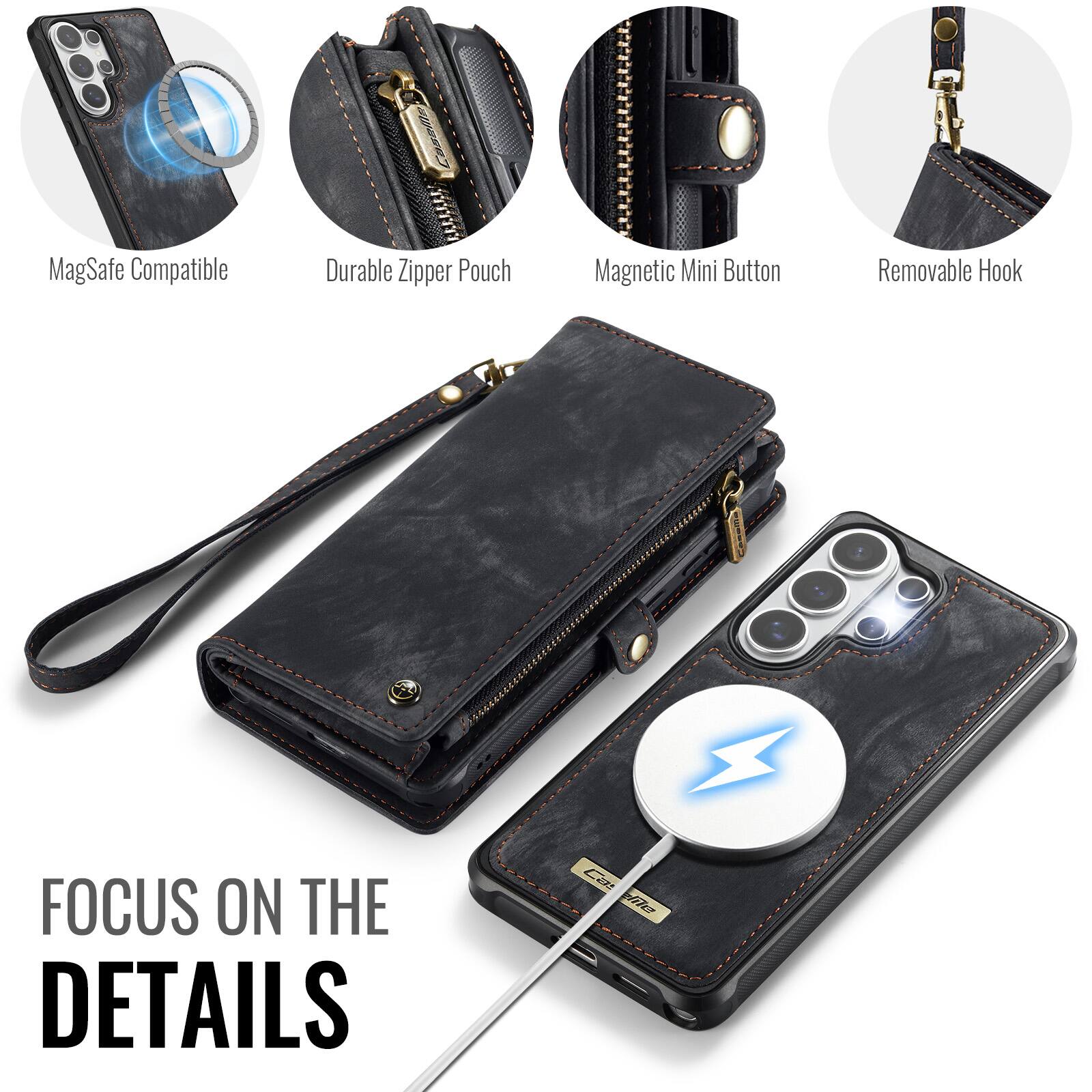 MagSafe Compatible  
Durable Zipper Pouch  
Magnetic Mini Button  
Removable Hook  

FOCUS ON THE DETAILS
