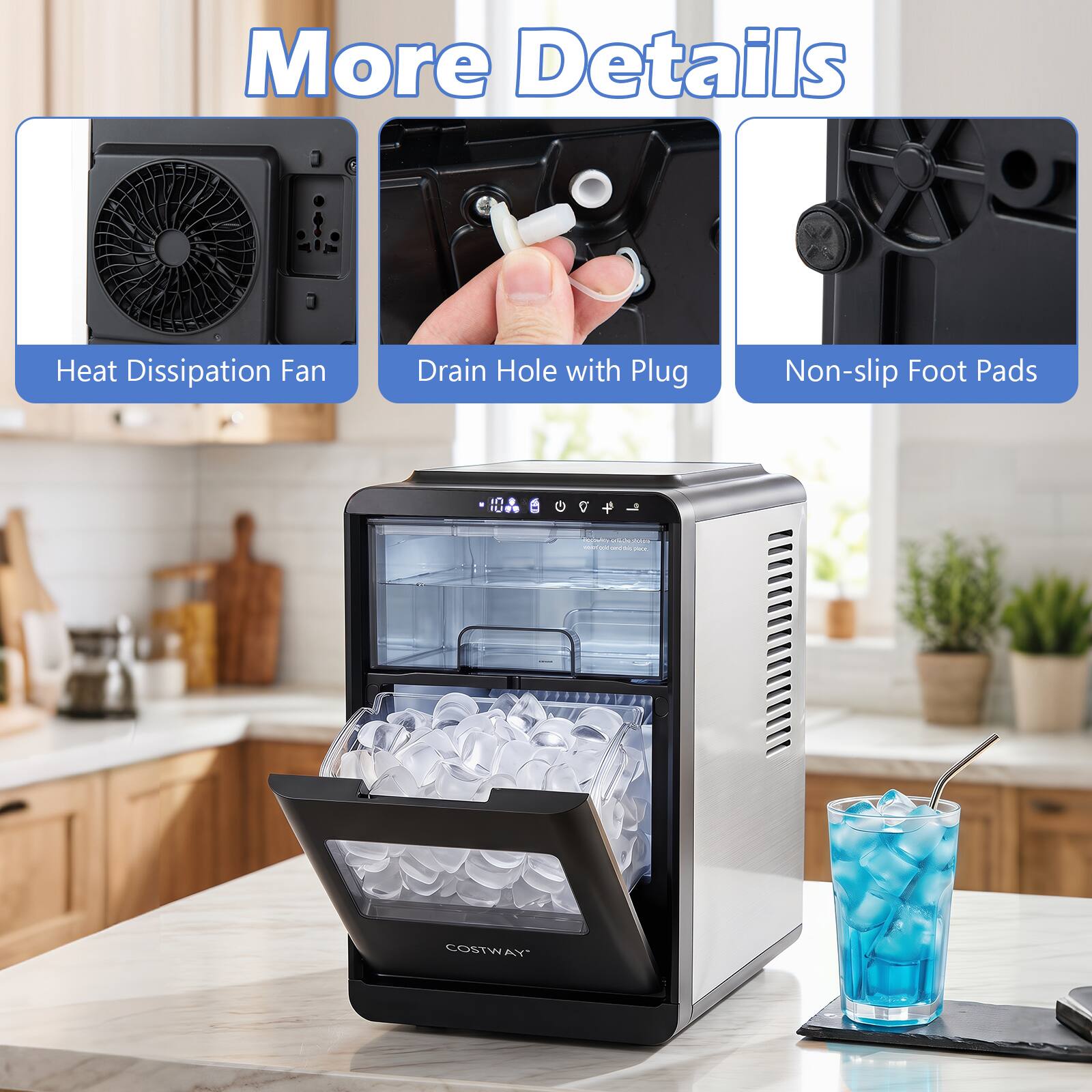 More Details  
Heat Dissipation Fan  
Drain Hole with Plug  
Non-slip Foot Pads  
COSTWAY