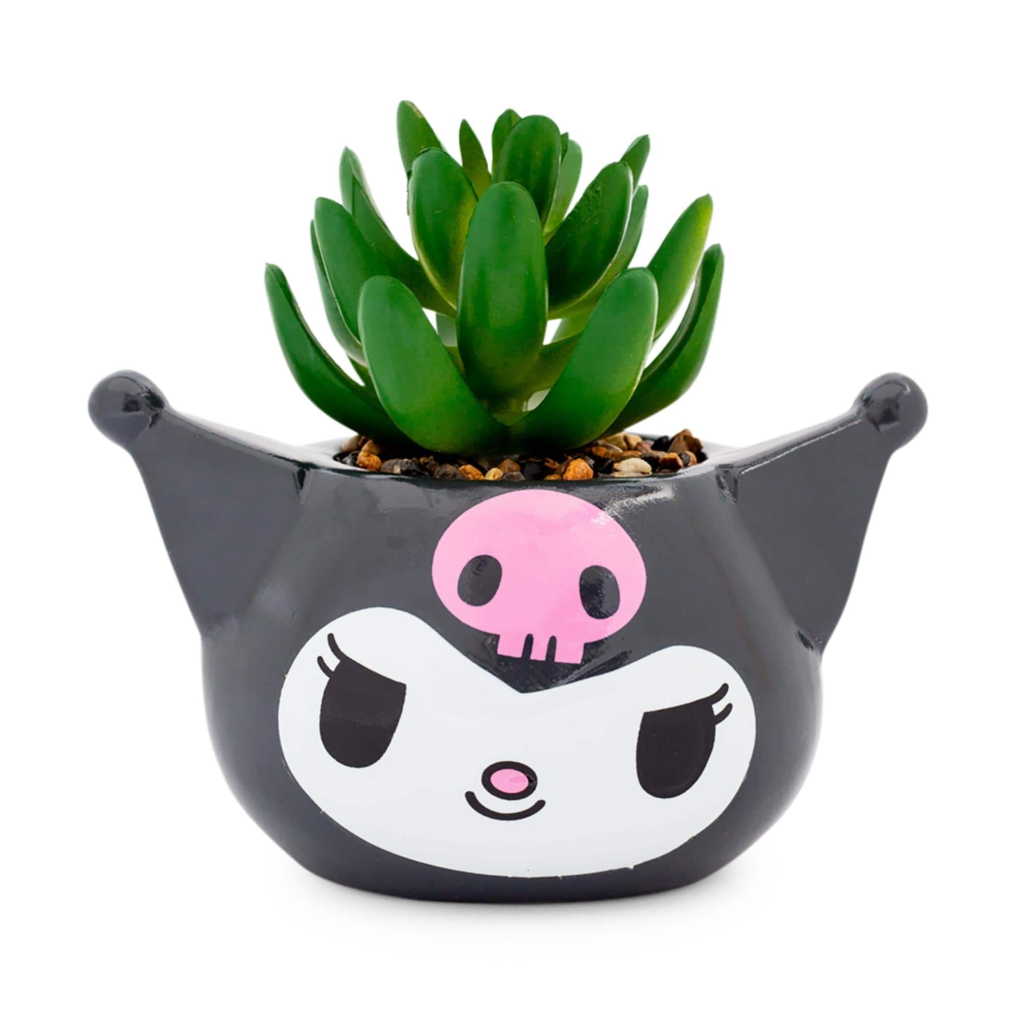 Silver Buffalo - Sanrio Kuromi Smiling Head 3-Inch Ceramic Mini Planter With Artificial Succulent - Black