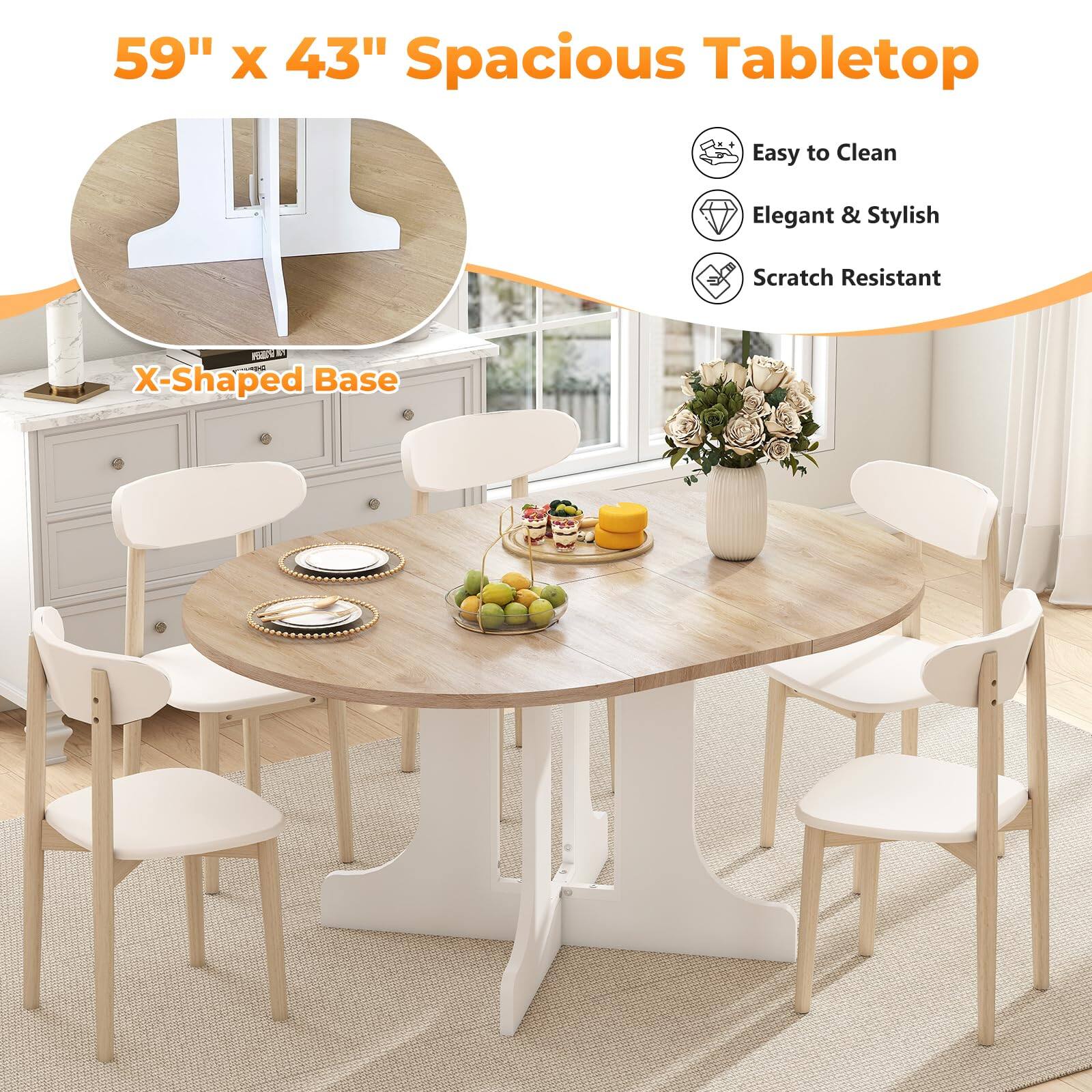 59" x 43" Spacious Tabletop

X-Shaped Base

Easy to Clean
Elegant & Stylish
Scratch Resistant
