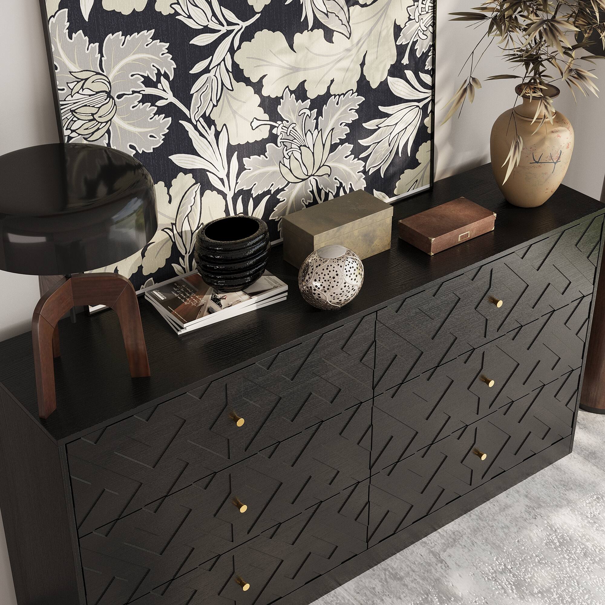 Alt View 6. Famapy - Famapy Textured 6 - Drawer Dresser: Wood - Grain Finish with Embossed Patterns - Black.