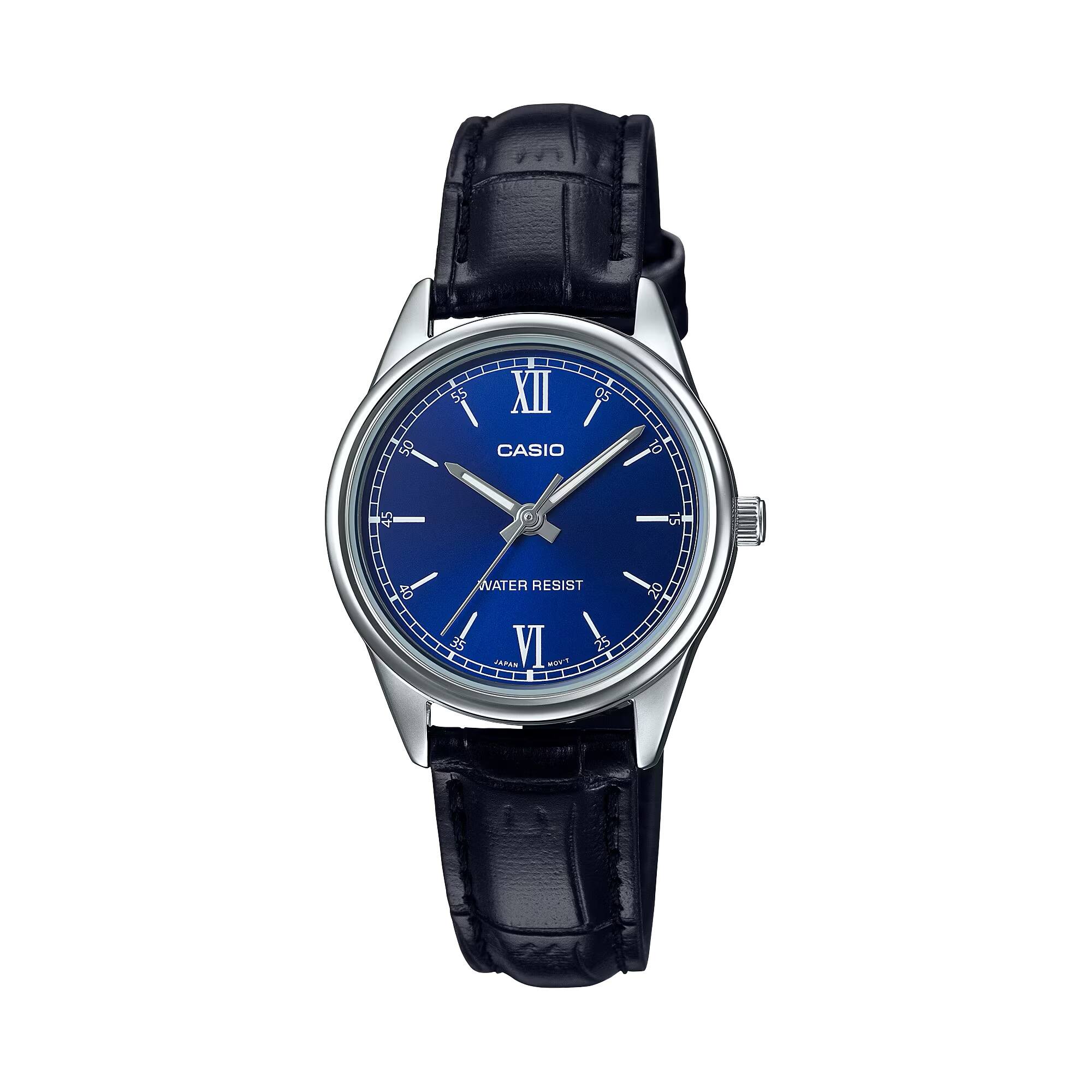 Casio- Women’s Blue Dial Leather Analog Watch- LTP-V005L-2BUDF- Black
