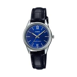 Casio - Women’s Blue Dial Leather Analog Watch - LTP-V005L-2BUDF - Black