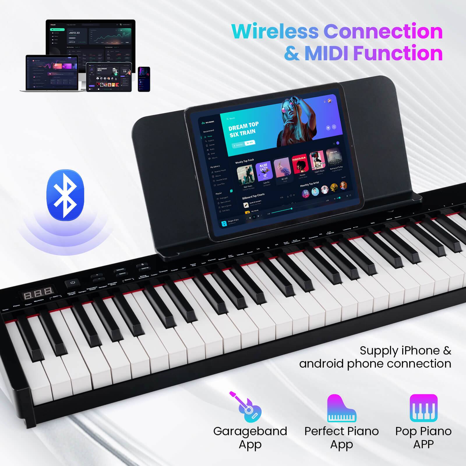 Wireless Connection & MIDI Function

DREAM TOP SIX TRAIN

Supply iPhone & android phone connection

Garageband App

Perfect Piano App

Pop Piano APP