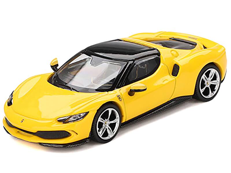 Alt View 1. BBR - Ferrari 296 GTB Giallo Modena Yellow with Black Top 1/64 Diecast Model Car by BBR.