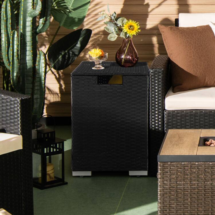 Left. Mondawe - 2-in-1 Patio Rattan Gas Propane Tank Cover for 20 lbs Propane Tanks - Black.