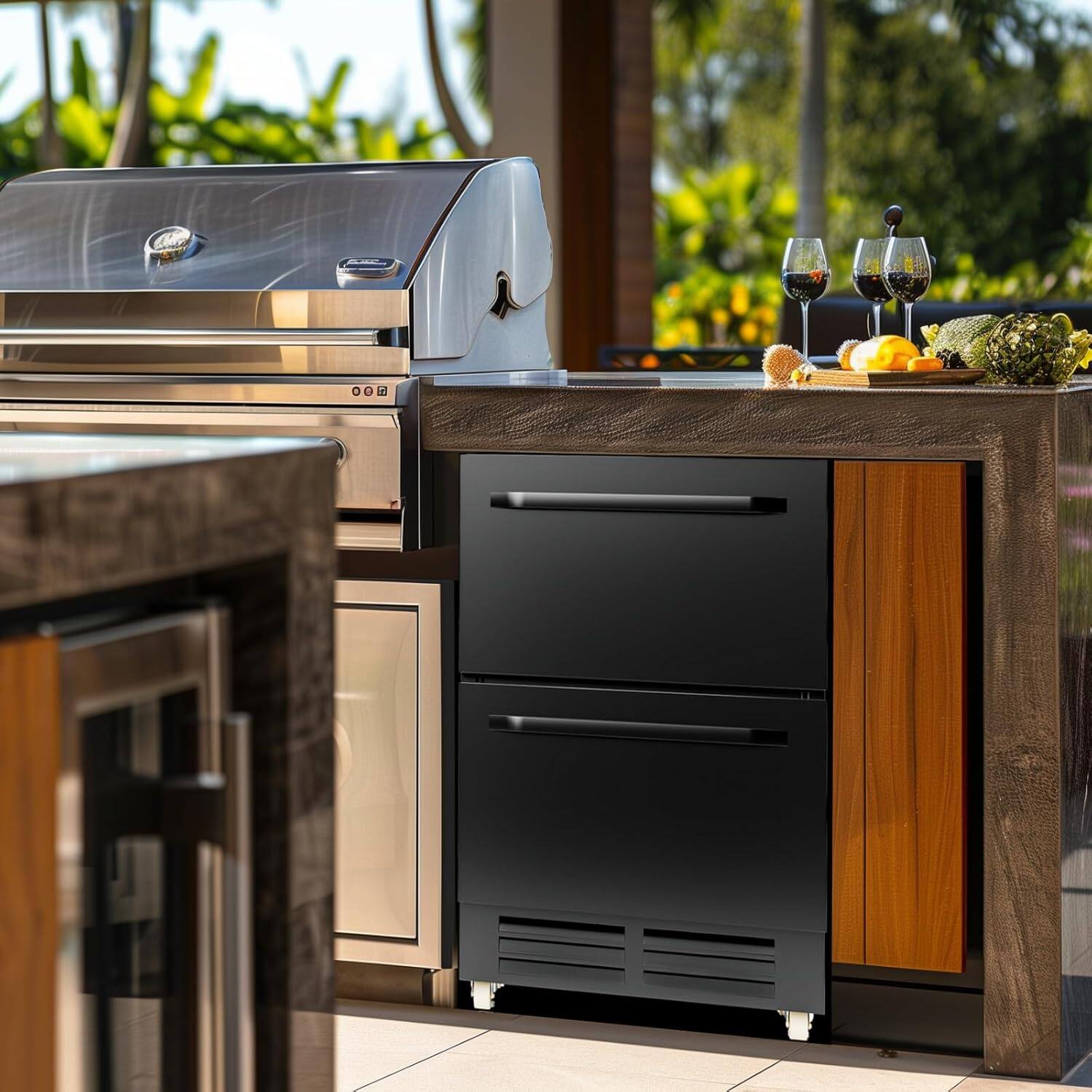 Alt View 1. HOOURE - 24in.Under Counter Built-in Outdoor Dual Drawer Stainless Steel Beverage Fridge for Patio,Home & Commercial Use,Black - Black.