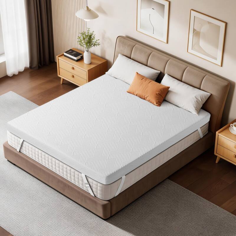 Back. Dyonery - Dyonery 4" Cooling Gel Memory Foam Mattress Topper, Premium Soft Cooling Sleep, Non-Slip Design with Removable Cover - White.