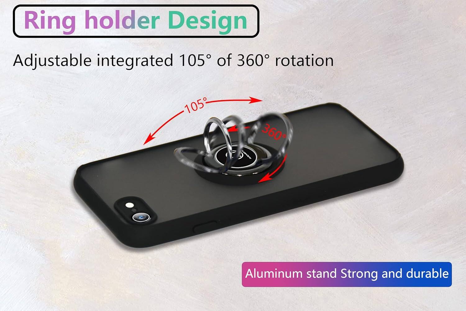 Ring holder Design, Adjustable integrated 105° of 360° rotation, Aluminum stand Strong and durable