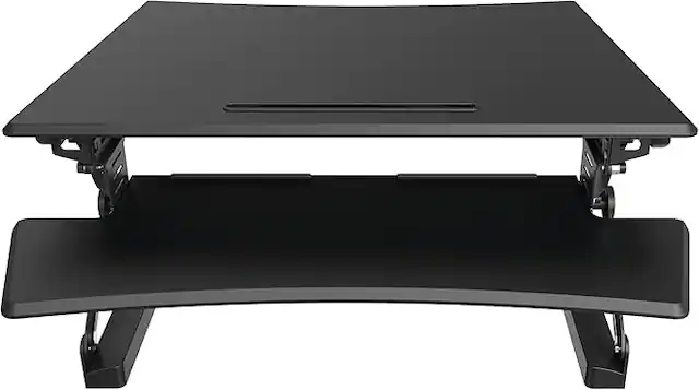 Front. Amber Sporting Goods - Adjustable Desk Stand – Ergonomic Sit-to-Stand Workstation, Compact & Sturdy, 35x22", Black - Brown.