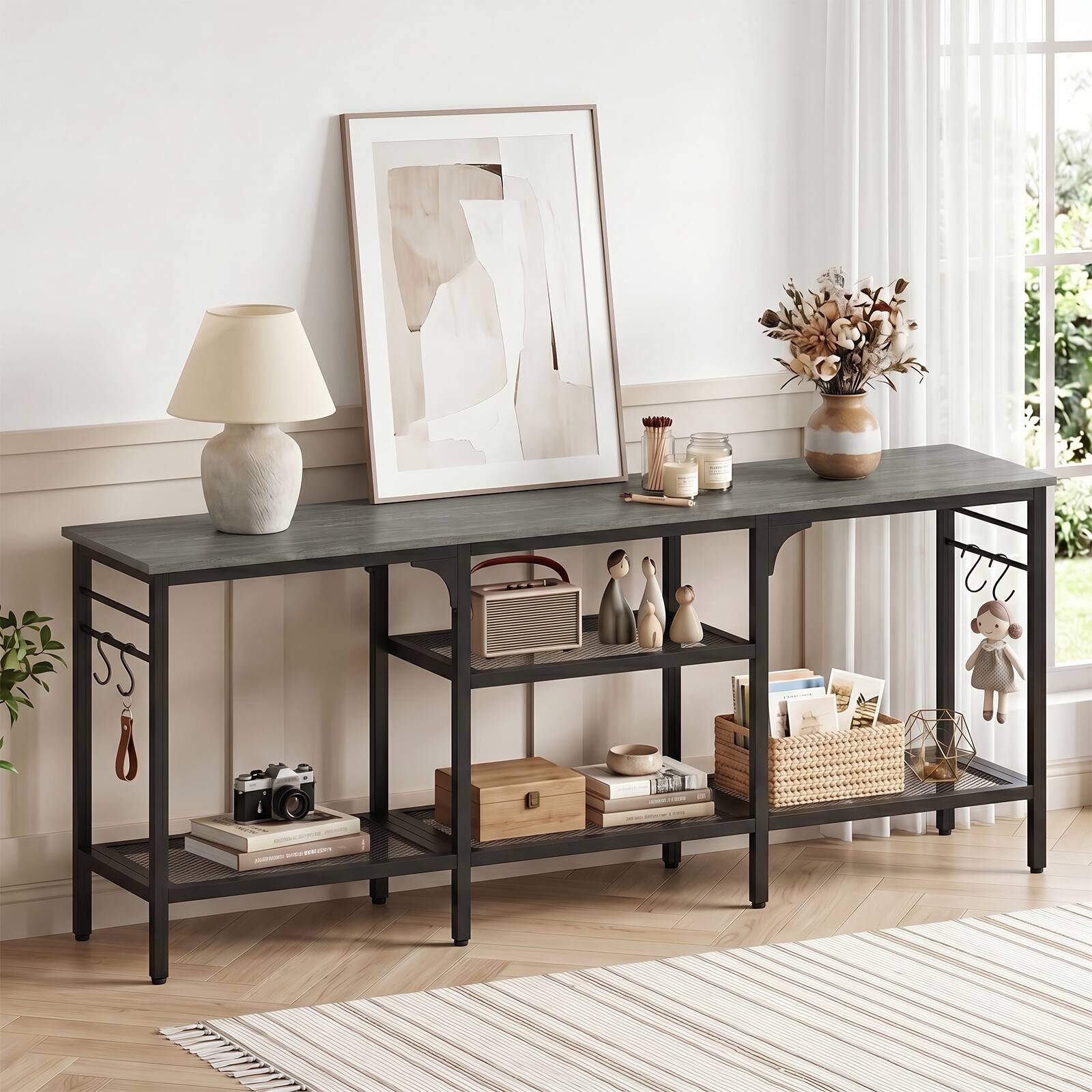Alt View 1. Costway - Costway TV Stand for TVs up to 65",55" Long Entertainment Center with 4Open Storage Shelves - Oak & Black.