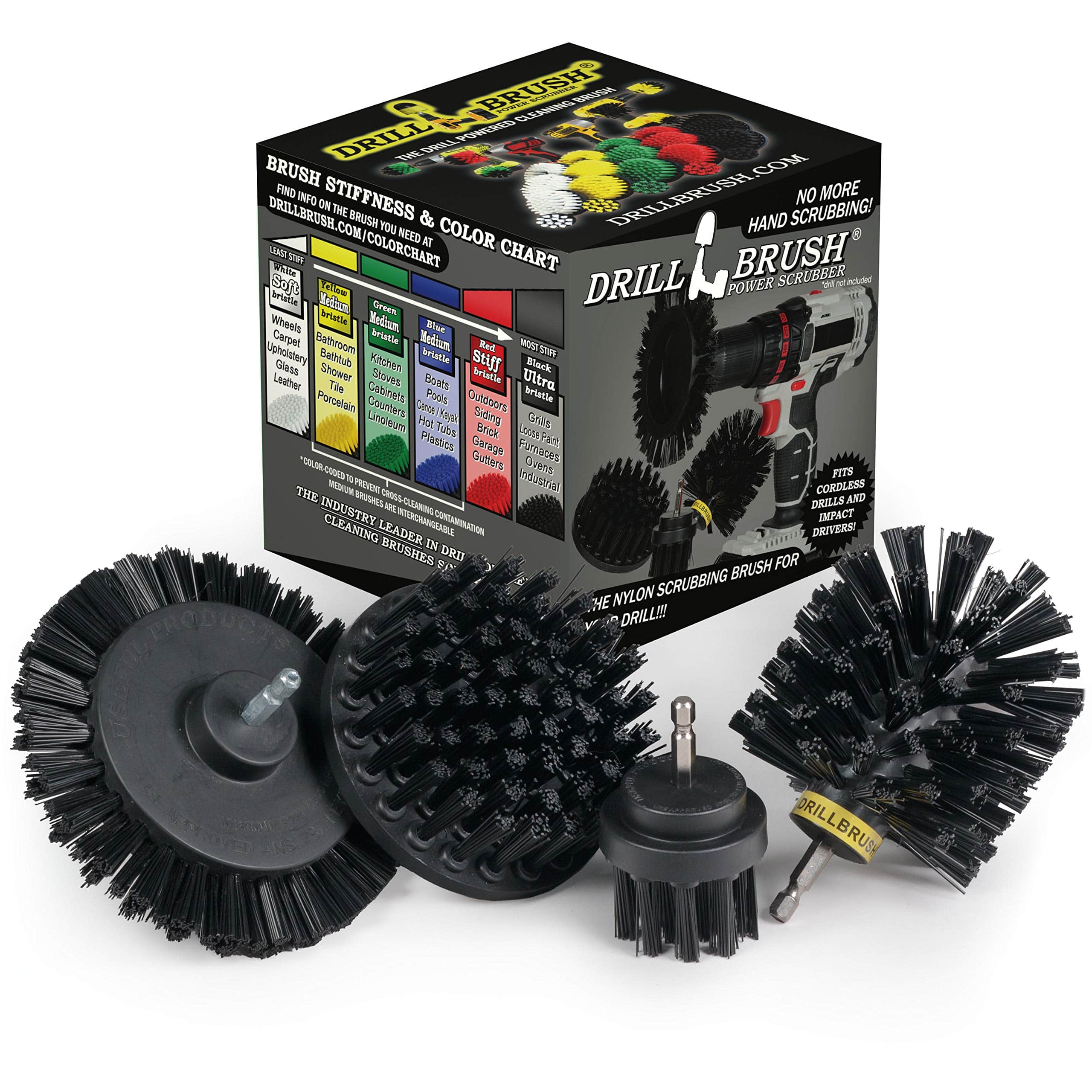 Drillbrush - 4pc Grill Brush Cleaning Set - Grill Tools - Electric Smokers - Oven Racks - Fireplace Grates