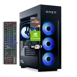 HP OMEN - MAX Desktop - AMD Ryzen 9 9900X3D - 128GB RAM, 8TB SSD - NVIDIA GeForce RTX 5090 - Wi-Fi 7 - HVER STEALTH Gaming KB - Black