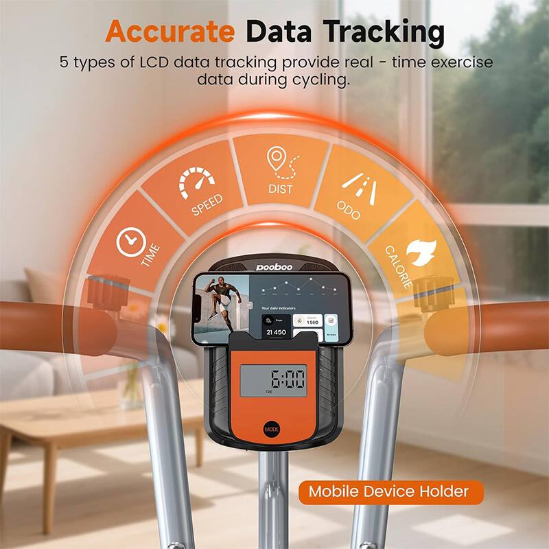 Accurate Data Tracking  
5 types of LCD data tracking provide real-time exercise data during cycling.  
TIME SPEED DIST ODO CALORIE - 1560 21 450 .10 6:00  
THE MODE  
Mobile Device Holder