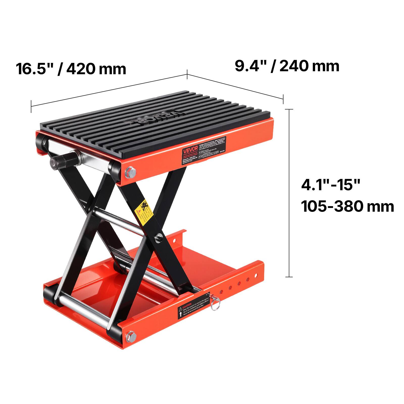 16.5" / 420 mm  
9.4" / 240 mm  
4.1"-15" / 105-380 mm