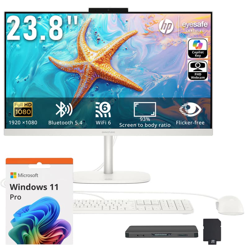 "HP - Upgraded - OmniStudio 23.8"" FHD All-in-One Desktop,Intel N150 Processor,8GB DDR5,128GB UFS+1TB Dock Set,Wi-Fi 6,Win 11 Pro - White" price history on PriceWatchPro