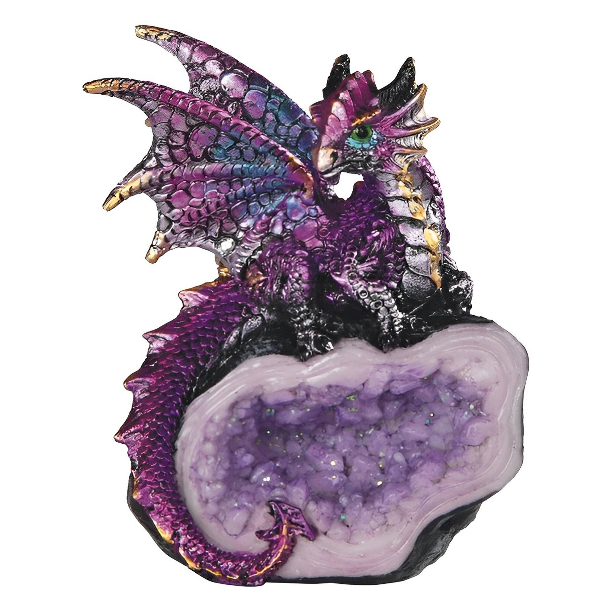 FC Design - 4"H Dragon Guarding Faux Crystal Cave Figurine Statue Office Desk Tabletop Medieval Gaming Home Decor Gift - Multi-Color