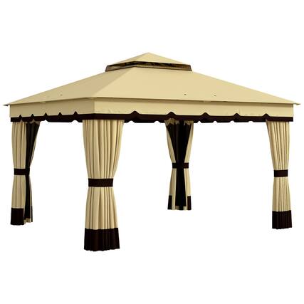 Front. Outsunny - x 12' Double Roof Patio Gazebo Canopy, Outdoor Gazebo Shelter with Netting & Curtains, for Garden - Beige.