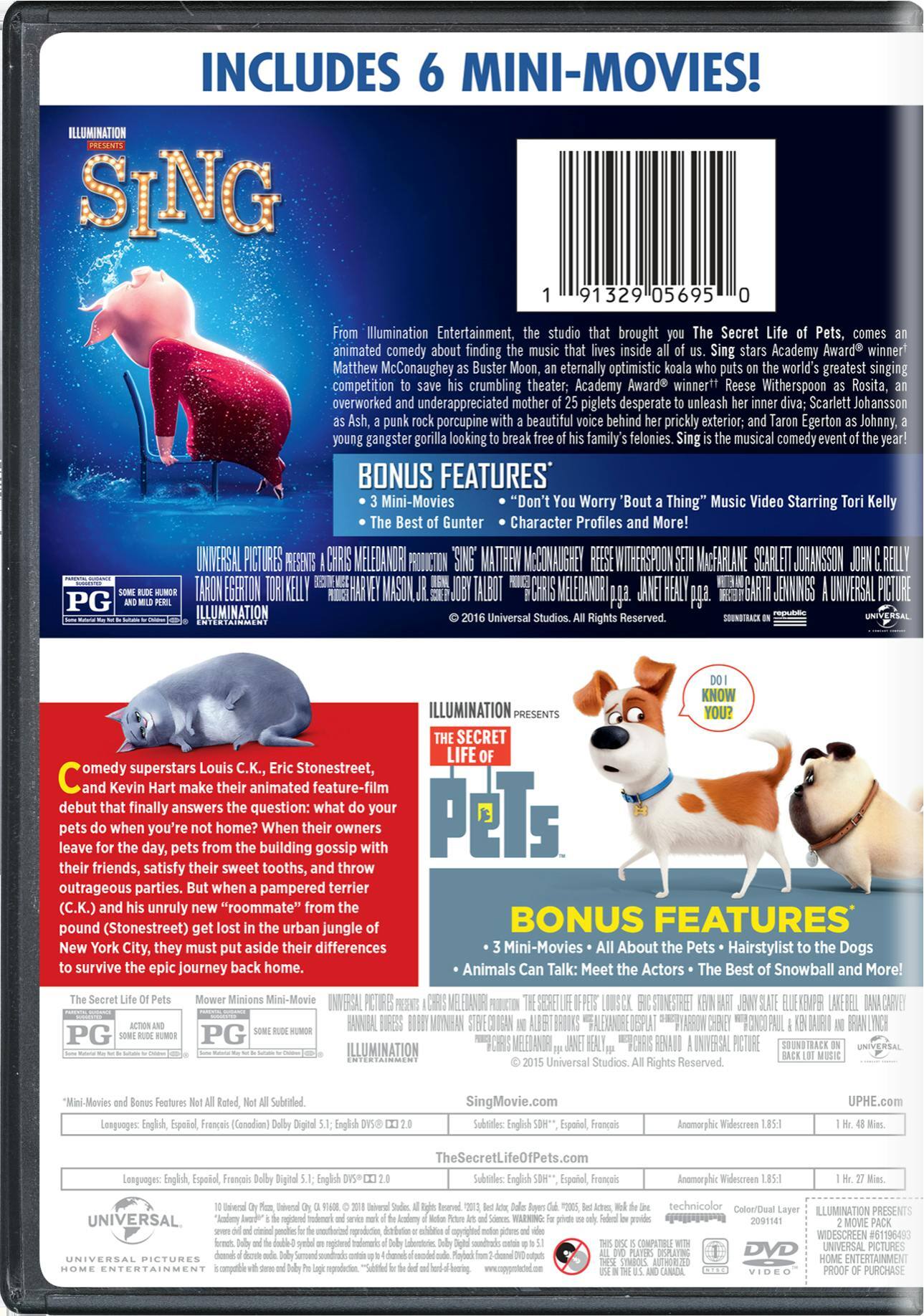 Angle. Sing/The Secret Life of Pets (DVD Double Feature) [DVD].