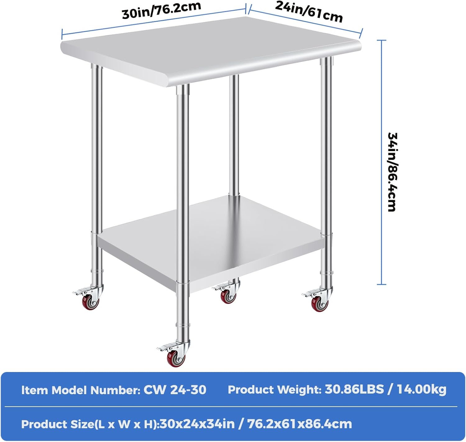 30in/76.2cm  
24in/61cm  
34in/86.4cm  

Item Model Number: CW 24-30  
Product Weight: 30.86LBS / 14.00kg  
Product Size(L x W x H): 30x24x34in / 76.2x61x86.4cm