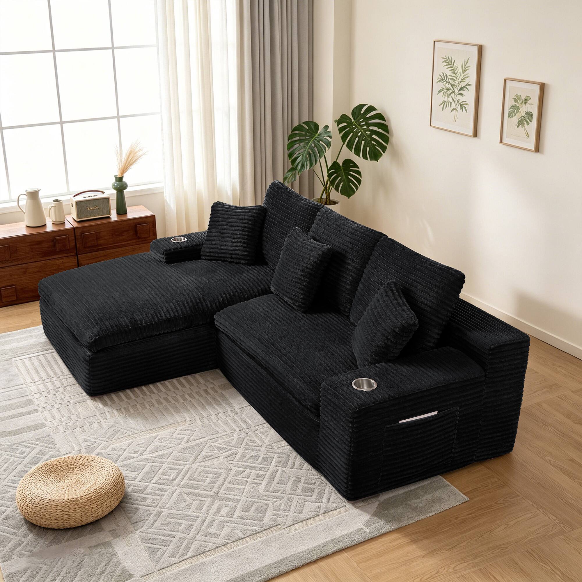 Left. Electra Tech Xpress - 98" Cloud Sectional Couch with Deep Seat,Boneless L Shape Sofa Couch for Living Room Bedroom, No Assembly Require - Black.