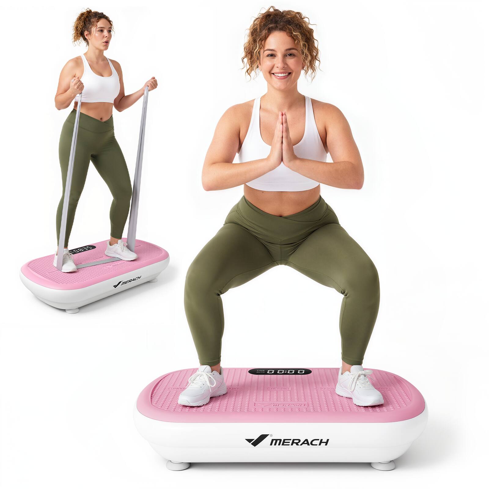 MERACH - Vibration Plate Exercise Machine Intelligent Automatic Speed Change Bluetooth Speaker Silicone Pedals for HomeGym - Pink
