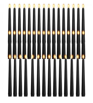 Front. FINEAK - 48-Pack Flameless Taper Candles - 11" Black Plastic, Realistic Yellow Flickering, Long-Lasting Battery-Operated - Black.
