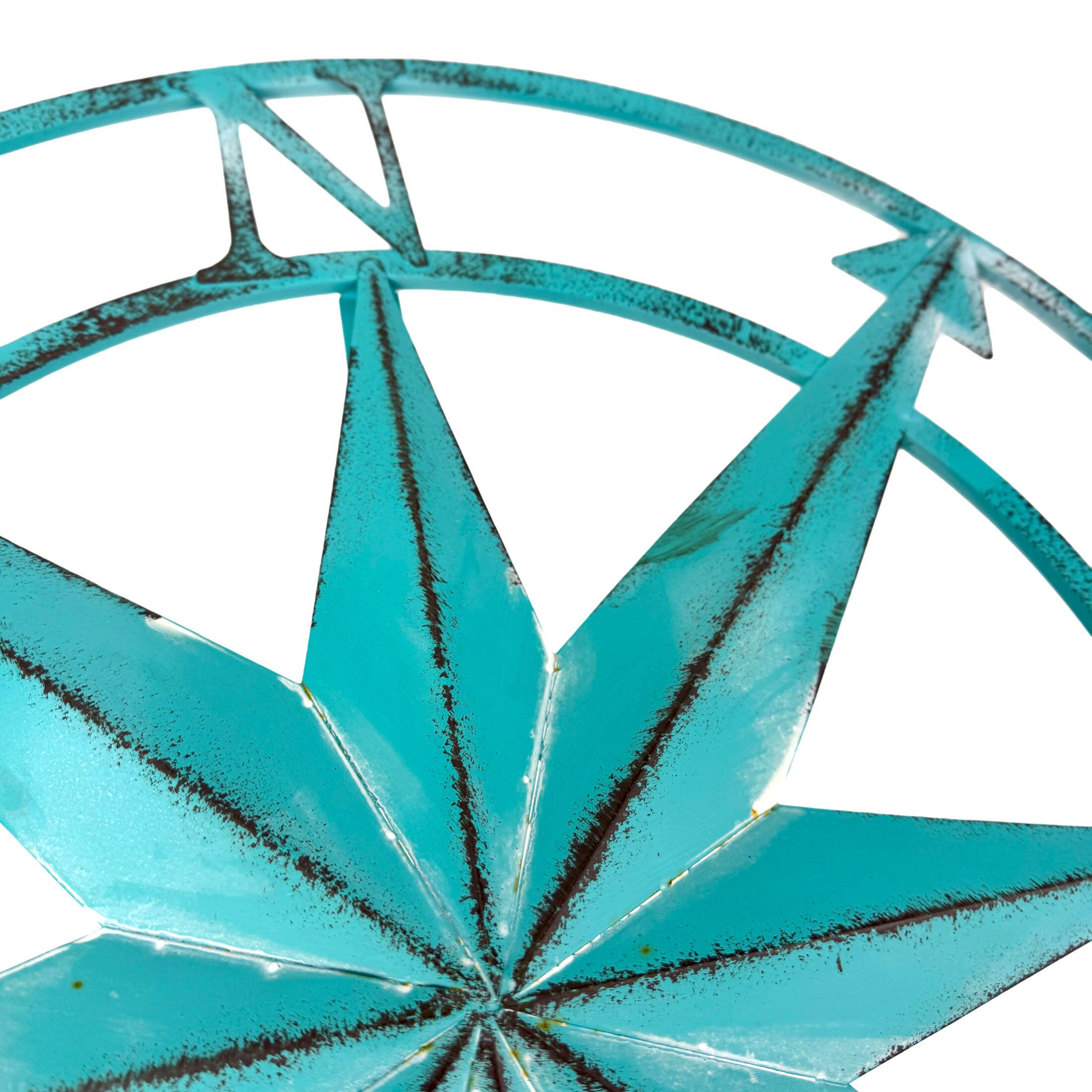 Alt View 2. Zeckos - Aqua Metal Compass Rose Wall Decor 20.25 inch Coastal Nautical Beach Art - Aqua.