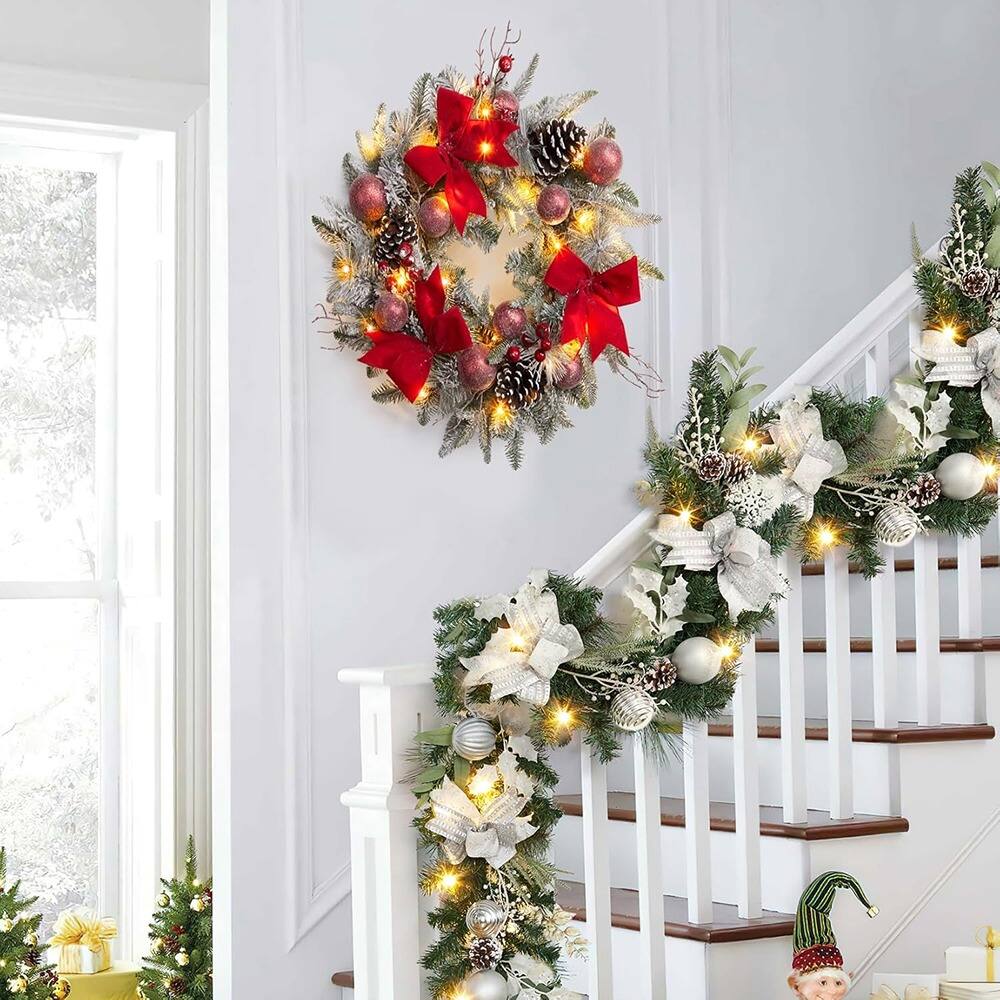 Alt View 1. RTMB - 6ft Pre-Lit Christmas Garland with Silver White Balls and Pine Cones - Color: Silver.