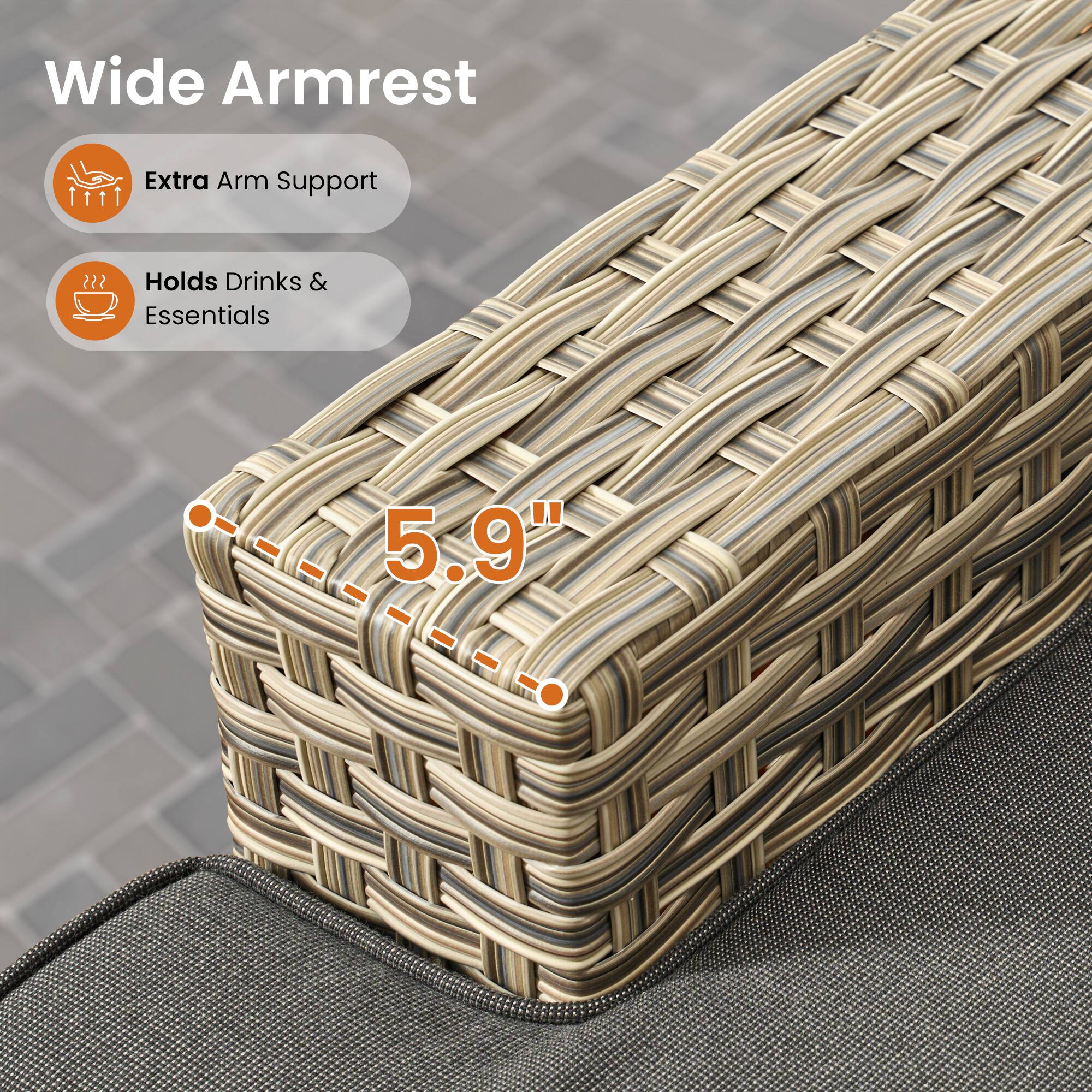 Wide Armrest Extra Arm Support | Holds Drinks & Essentials 5.9"