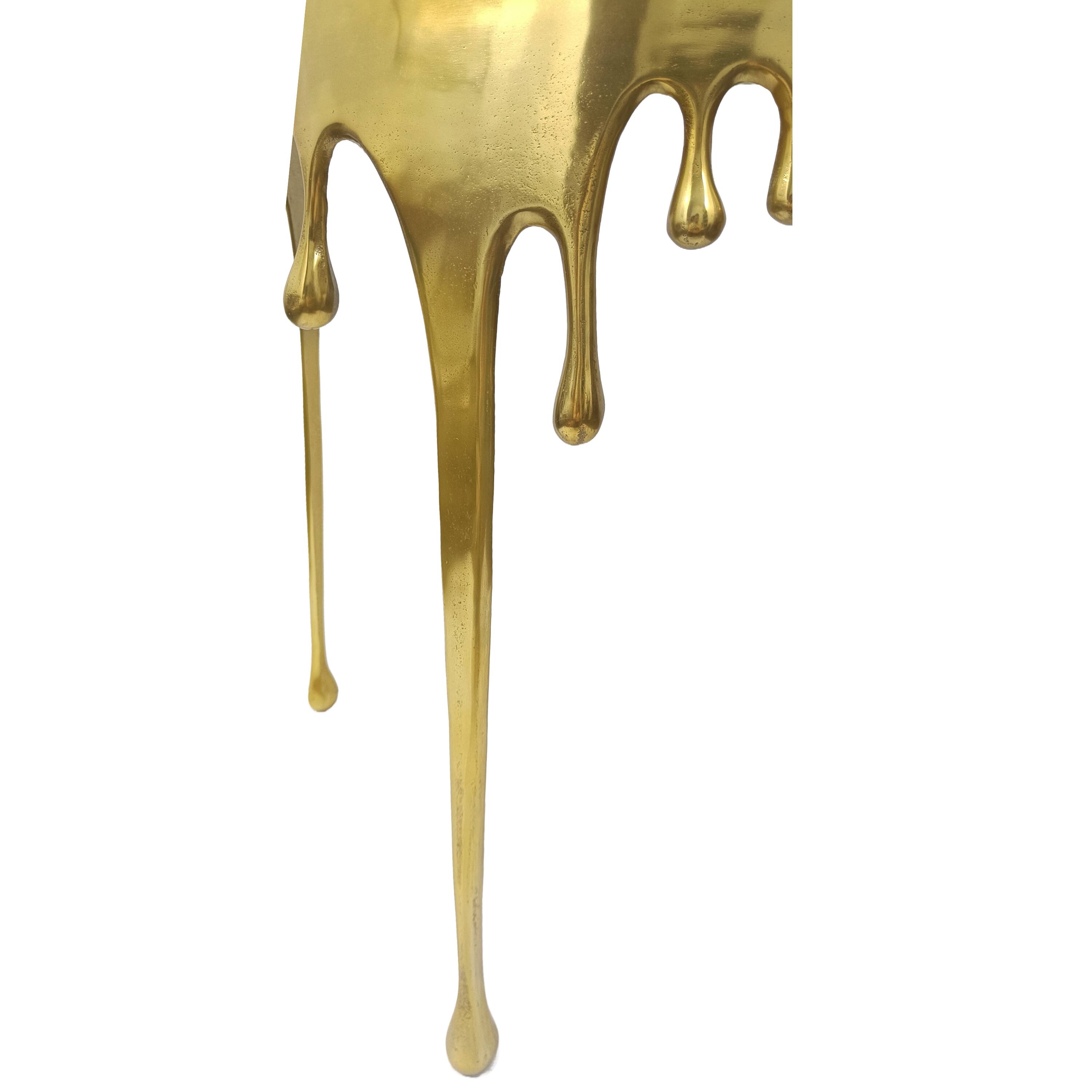 Alt View 5. Manhattan Lane - Capri Sofa Console Table | 36.25" Half Moon Glass Top | Melting Drip Design | Aluminum Cast - Gold, Black.