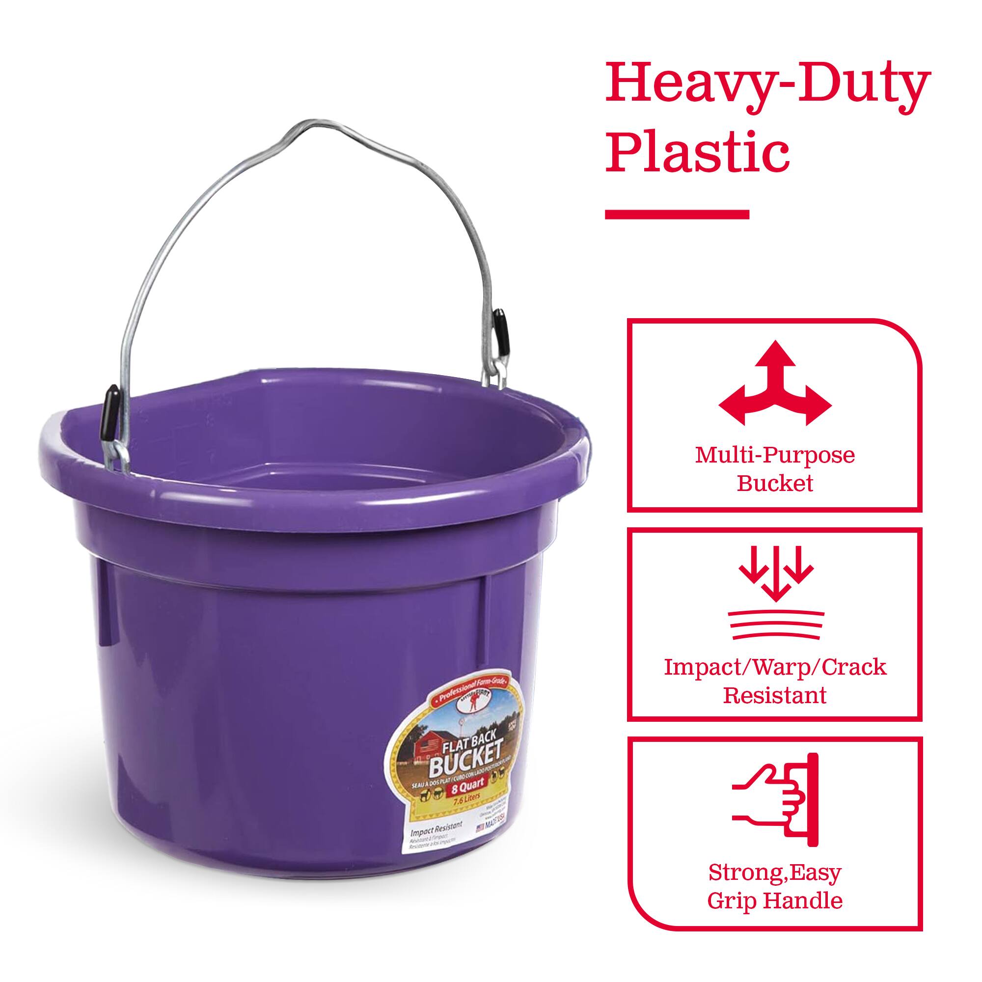 Heavy-Duty Plastic Multi-Purpose Bucket - Poti Impact/Warp/Crack Resistant FLAT BACK BUCKET MA Quart 8 H 72cdwn TA inmpost Resiount Strong, Easy Grip Handle
