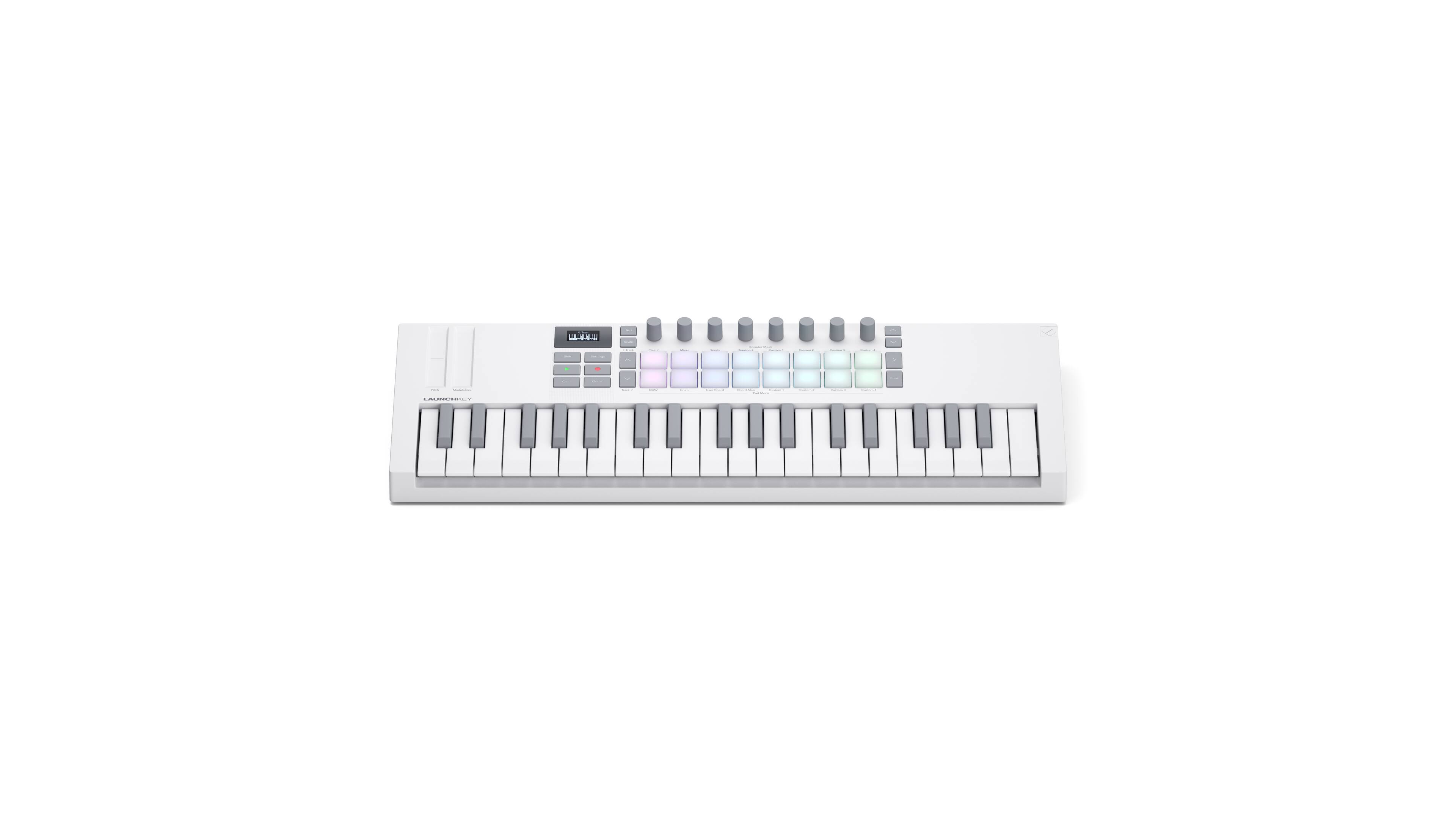 Angle. Novation - Novation Launchkey 37 Mini MK4 Portable USB MIDI Keyboard Controller - White.