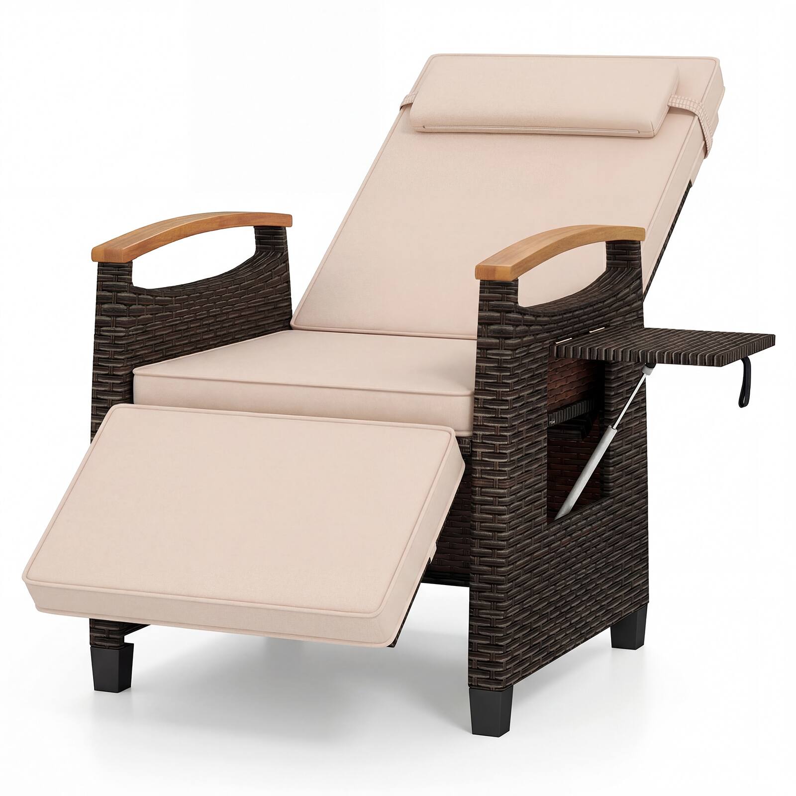 Alt View 8. Gymax - Gymax Outdoor Wicker Recliner Chair Rattan Lounge Chair w/ Adjustable Backrest&Footrest Patio Mix Brown - Brown.