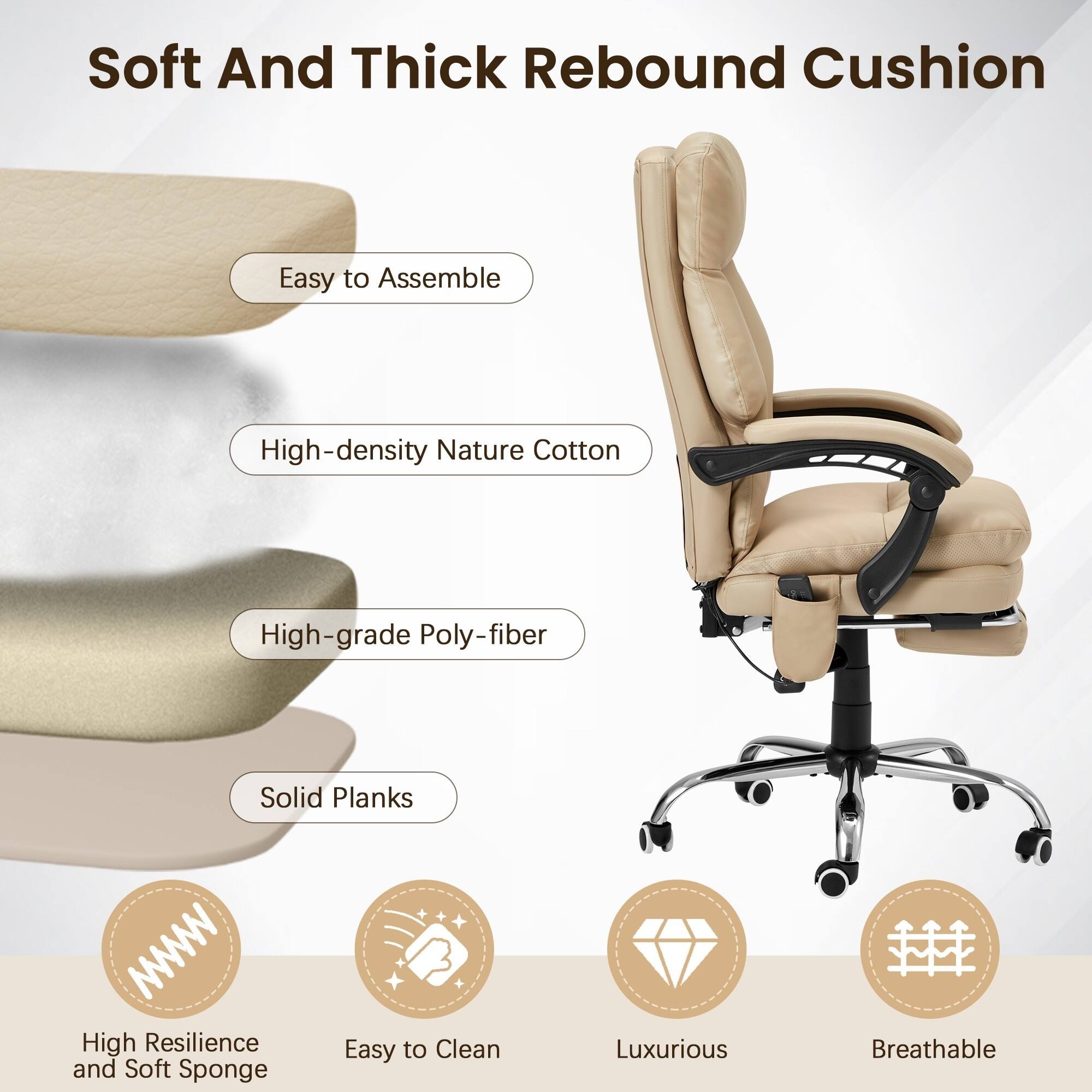 Soft And Thick Rebound Cushion

- Easy to Assemble
- High-density Nature Cotton
- High-grade Poly-fiber
- Solid Planks
- High Resilience and Soft Sponge
- Easy to Clean
- Luxurious
- Breathable