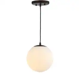 Jonathan Y - Bleecker 7.75" Metal/Glass Globe LED Pendant - White/Oil Rubbed Bronze