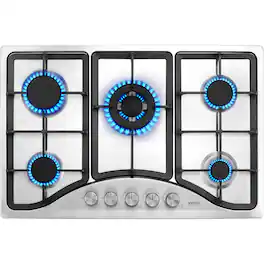 VEVOR - 30-inch Gas Cooktop, 5 Burners Built-in Gas Stove Top, Max 12250BTU NG/LPG Convertible Stainless Steel Natural Gas Hob - Black;Silver