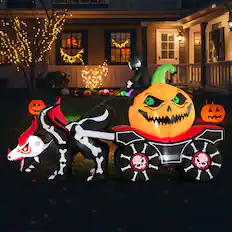 Front. Costway - Costway 9 FT Long Halloween Inflatable Decoration Grim Reaper Driving Pumpkin Carriage - Black.