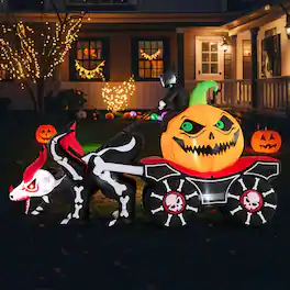 Costway - 9 FT Long Halloween Inflatable Decoration Grim Reaper Driving Pumpkin Carriage - Black