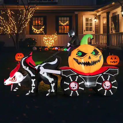 Front. Costway - Costway 9 FT Long Halloween Inflatable Decoration Grim Reaper Driving Pumpkin Carriage - Black.