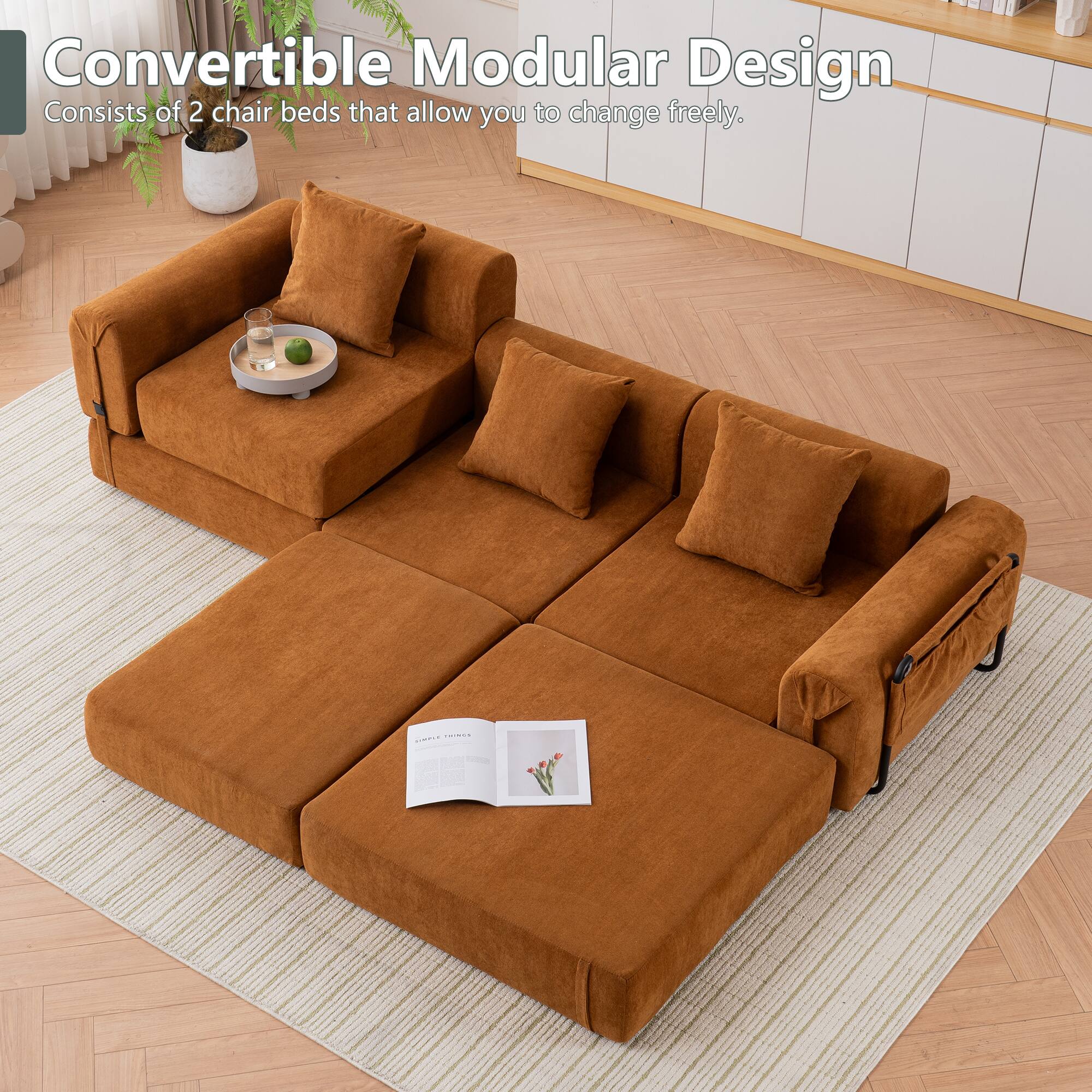 Convertible Modular Design  
Consists of 2 chair beds that allow you to change freely.