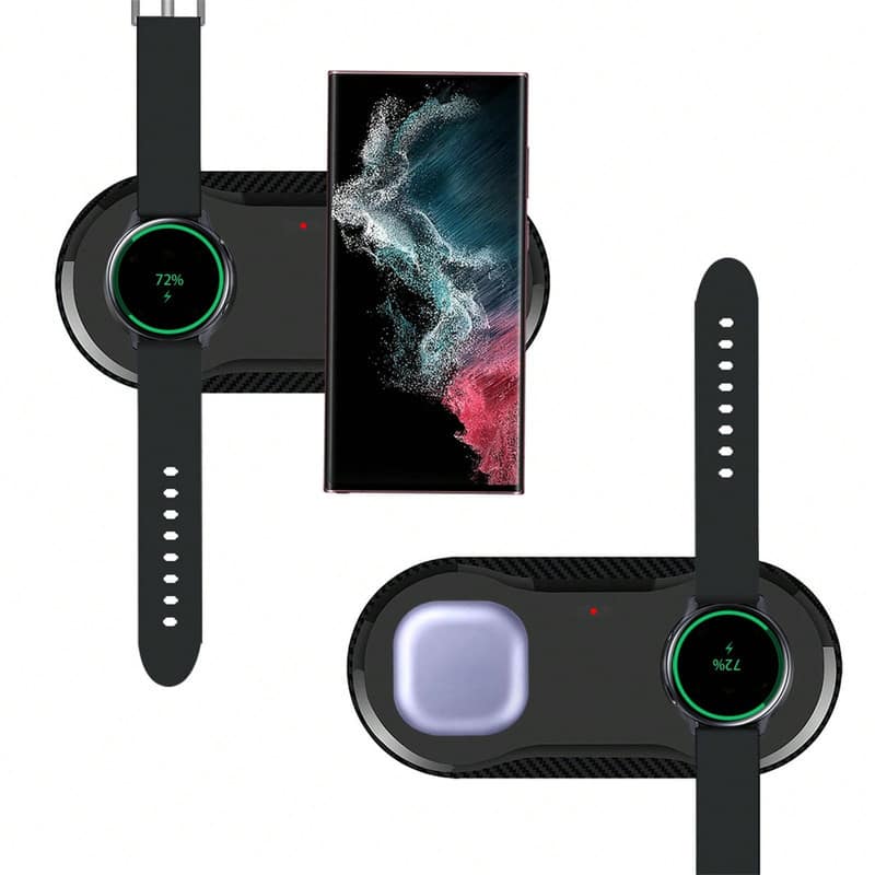 SKRAN - 2 In 1 Wireless Charger Station - Dual Fast Wireless Charging Pad Mat Compatible With Samsung Galaxy, Galaxy Watch - Black