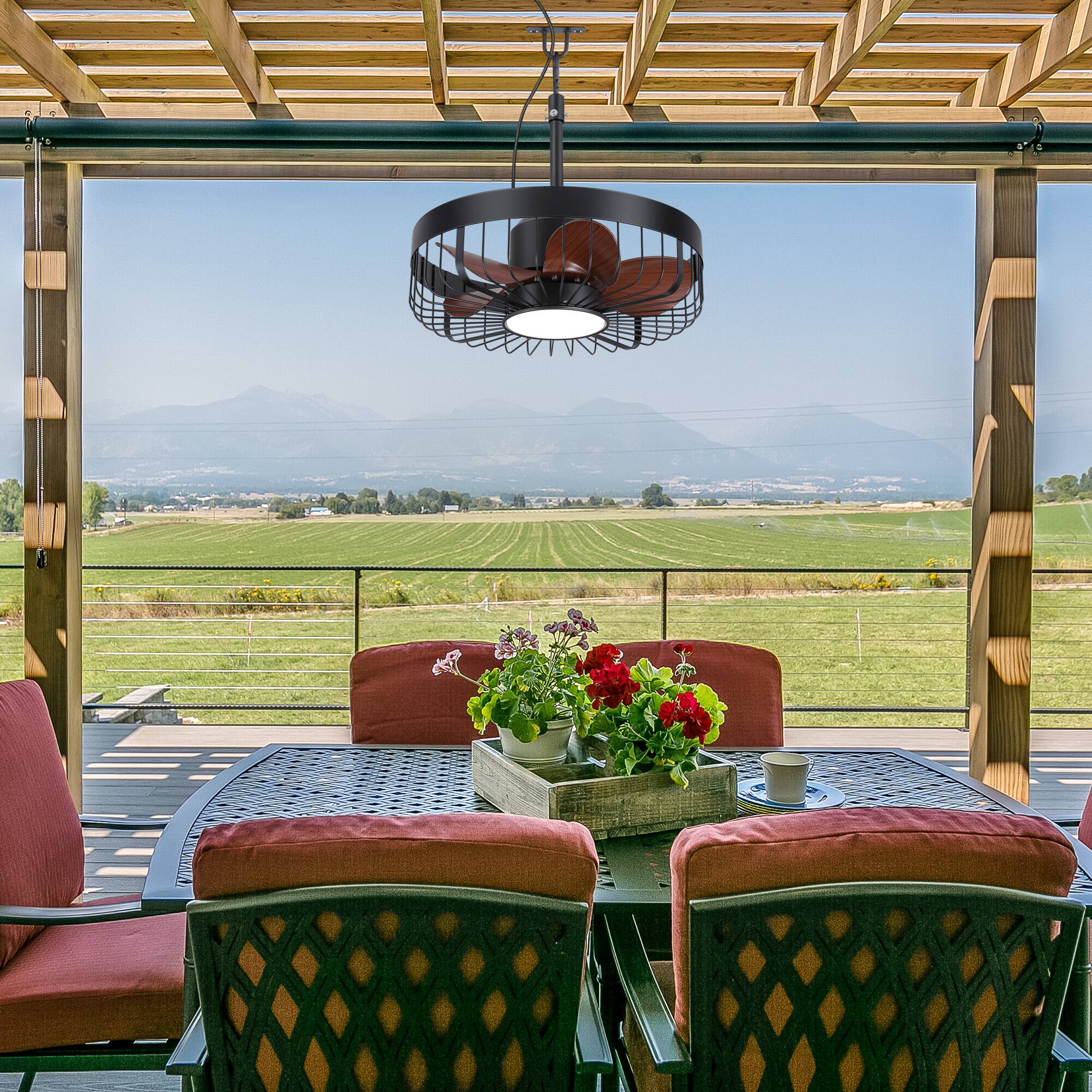 Left. Breezary - 19" Outdoor Waterproof Ceiling Fan with Gazebo Light, DC Motor, Remote, Reversible ABS Blades, Wet/Damp Rated, Patio Use - Black Frame+ Dark Walnut(Plug-in).