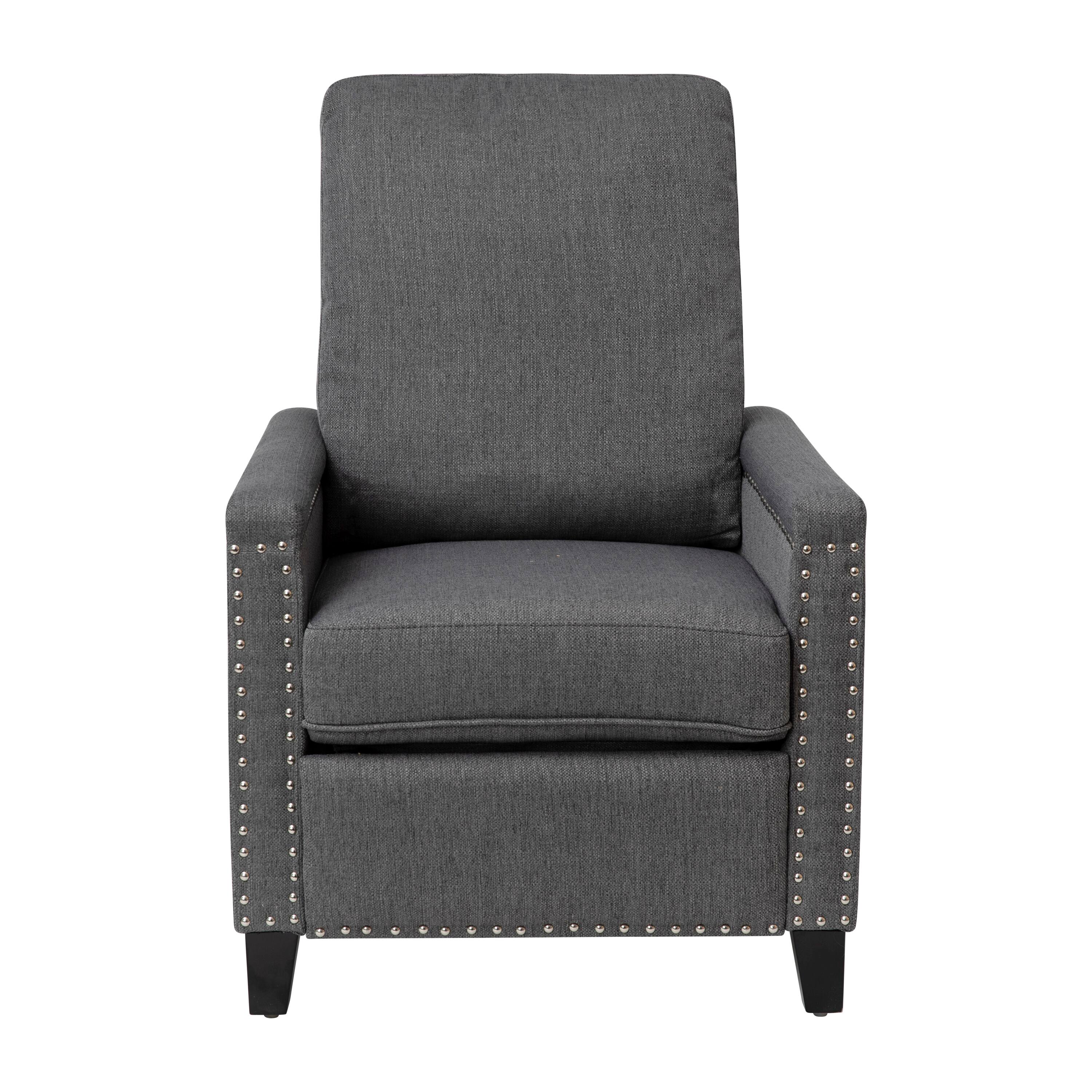 Alt View 7. Emma + Oliver - Eltz Fabric Upholstered Push Back Recliner with Nailhead Trim and Pop Out Footrest for Living Room, Den & Bedroom - Gray.