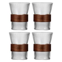 Jay Import - Set of 4 Old Fashion Glasses with Wood Band 9.47OZ - Clear