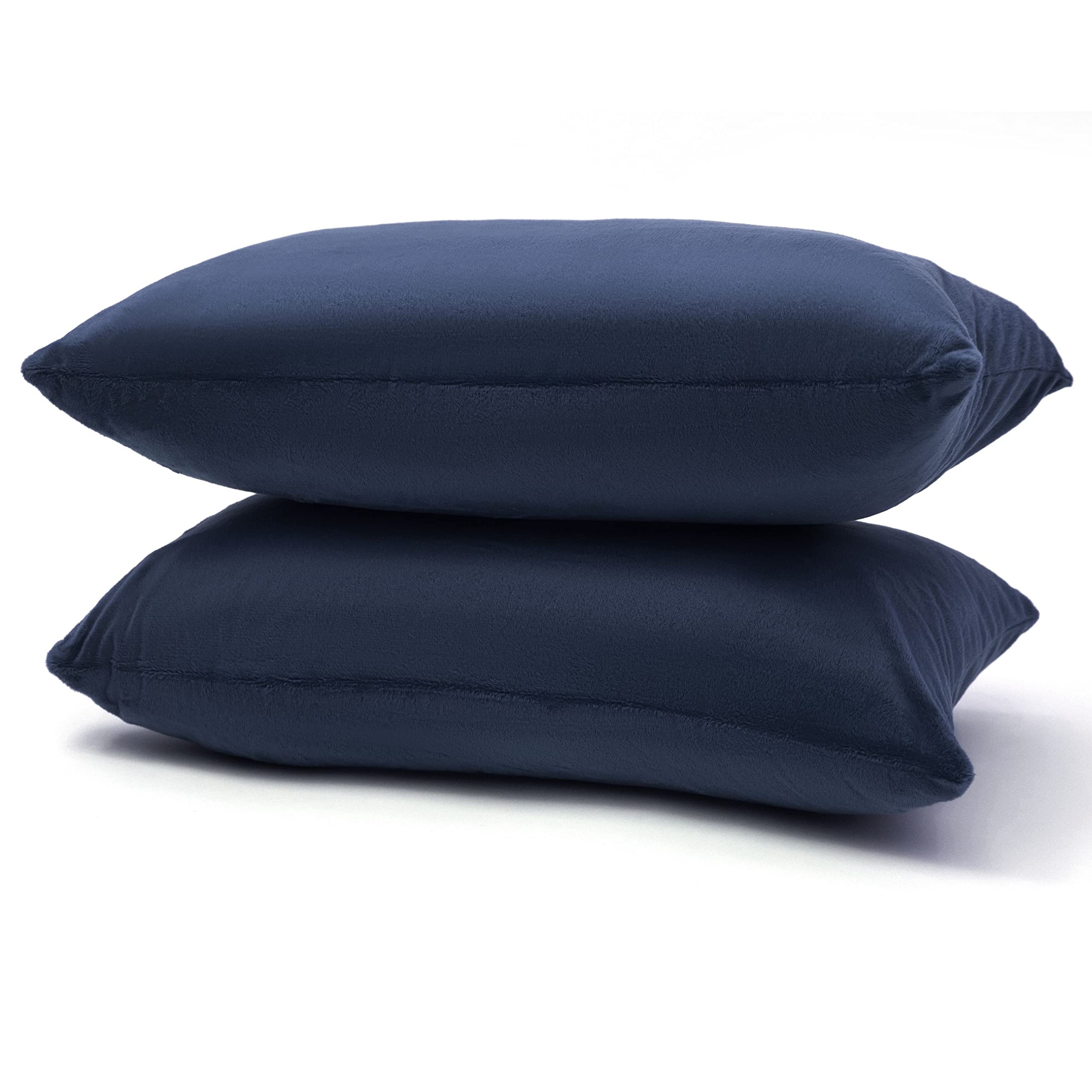 Front. Cheer Collection - Velour Accent Throw Pillow, 12 in x 20 in, Set of 2 - Navy Blue.