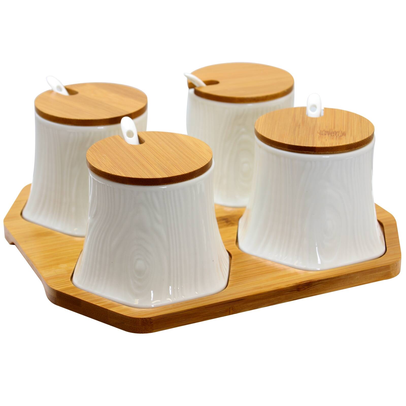 Back. Elama - Elama Ceramic Spice, Jam and Salsa Jars with Bamboo Lids & Serving Spoons - Brown.