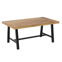 Emma + Oliver - Whitford Solid Acacia Wood Dining Table with Metal Legs for Indoor and Outdoor Use - Natural Top/Black Frame